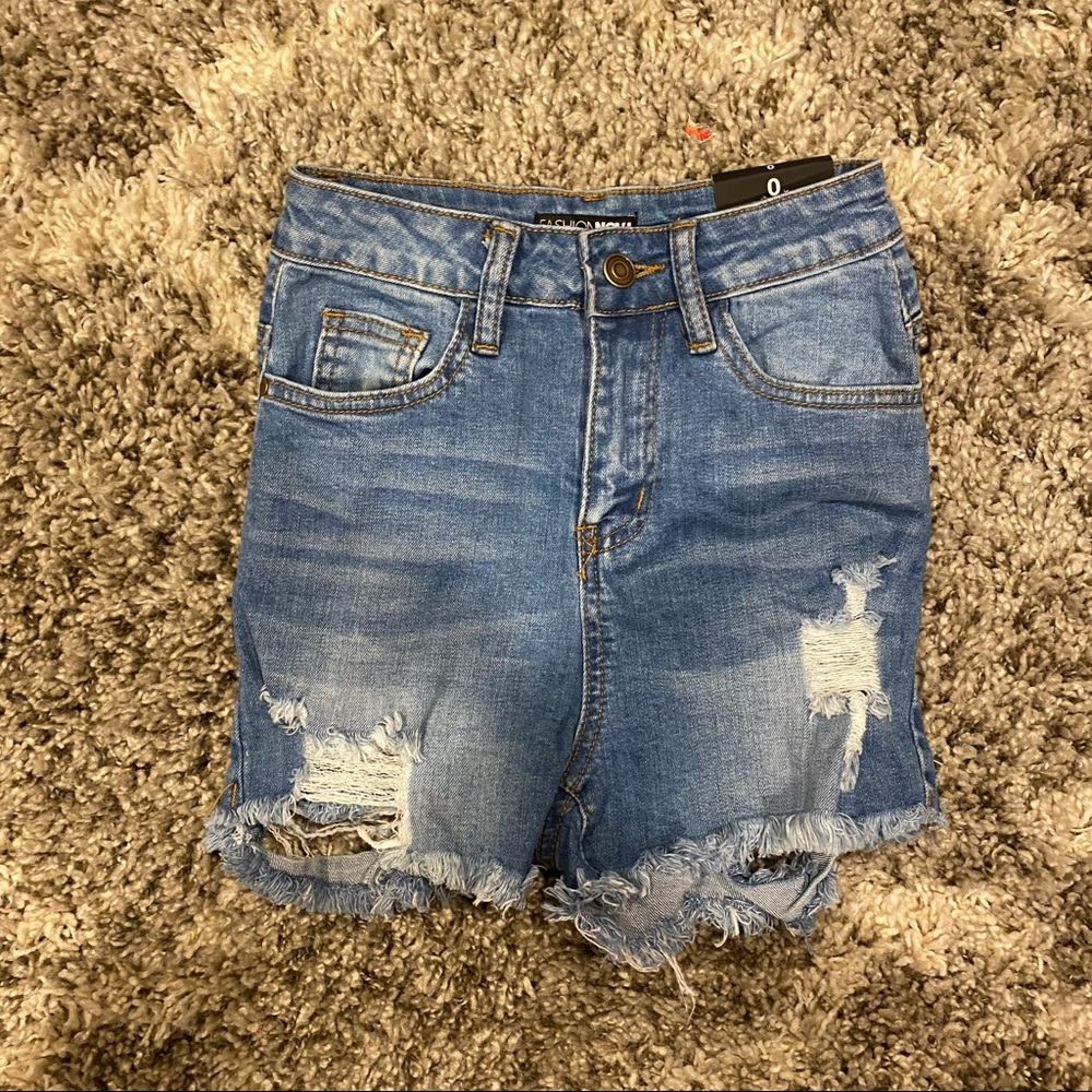 Fashion nova ripped distressed high rise stretch denim shorts